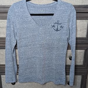 Small Salt Life Anchor Blue V Neck Long Sleeve Top